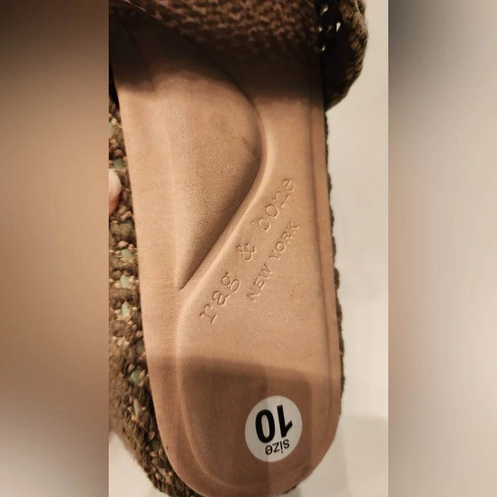 Rag & Bone Logan Crochet Slides Women's Olive Green Platform Sandals Size 10